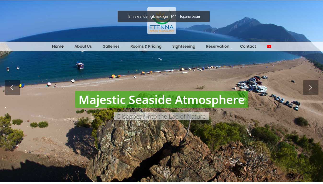 etenna beach bungalows çıralı yanartaş konaklama web sitesi tasarımı